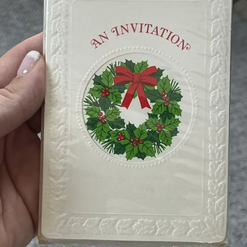 Vintage Hallmark Christmas Wreath Invitations Sealed Set of 8 Holiday Cards USA